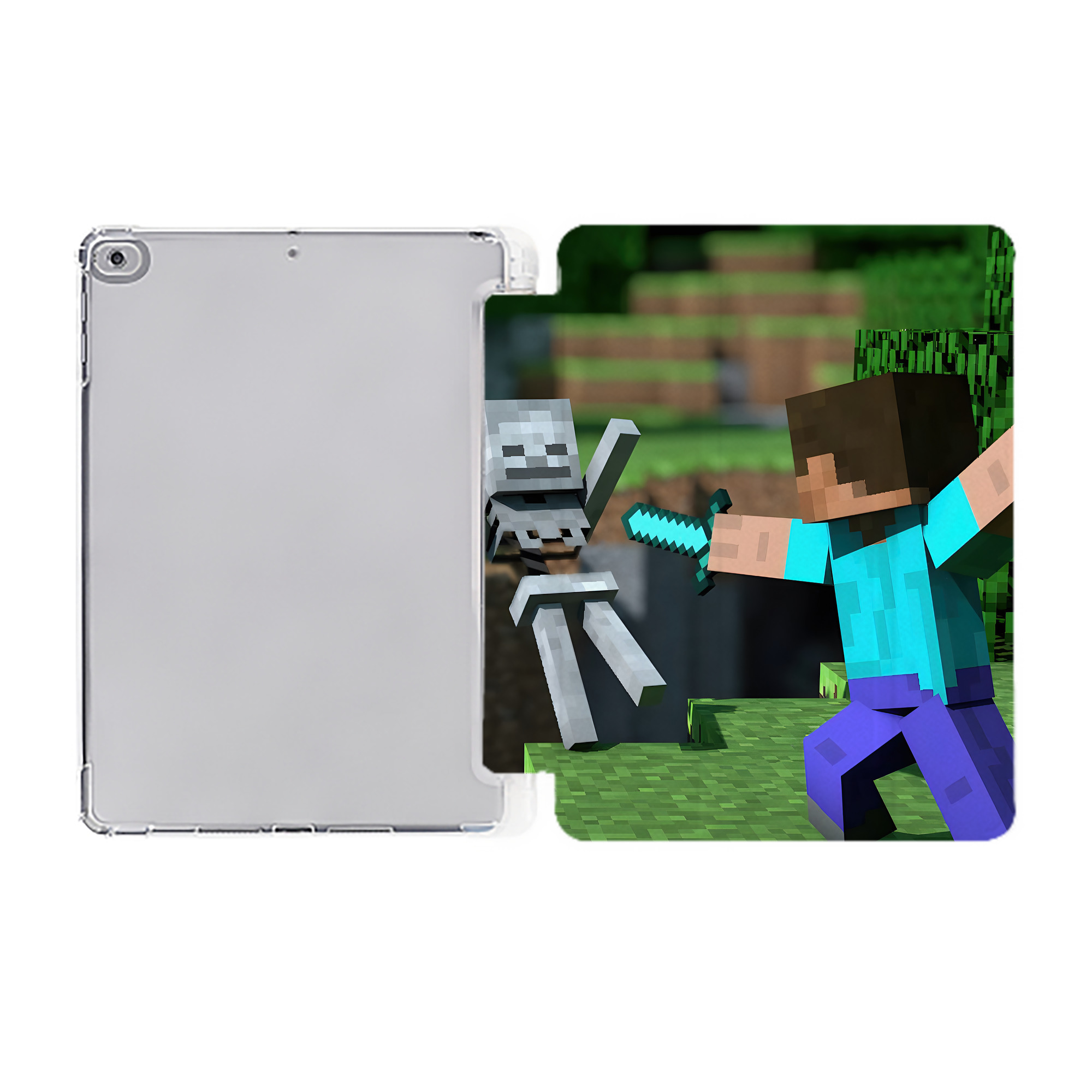 （画像用） マインクラフト ブロックの世界 Minecraft MC Block world IPad ケース ペン収納付き 三つ折りスタンド PUレザー×シリコン 対応機種9.5/10.5/10.9インチ